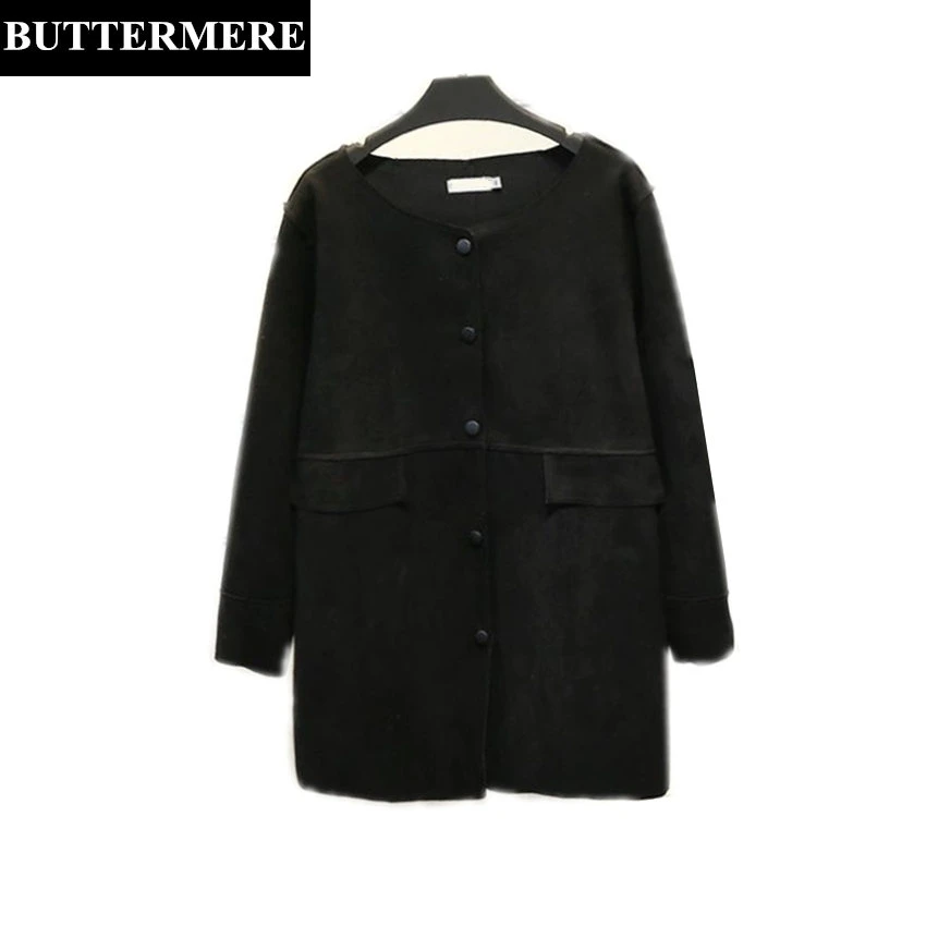 BUTTERMERE Brand Long Leather Jacket Women Pink Suede Jacket Solid Autumn Long Sleeve Plus Size Loose Casual Ladies Coat
