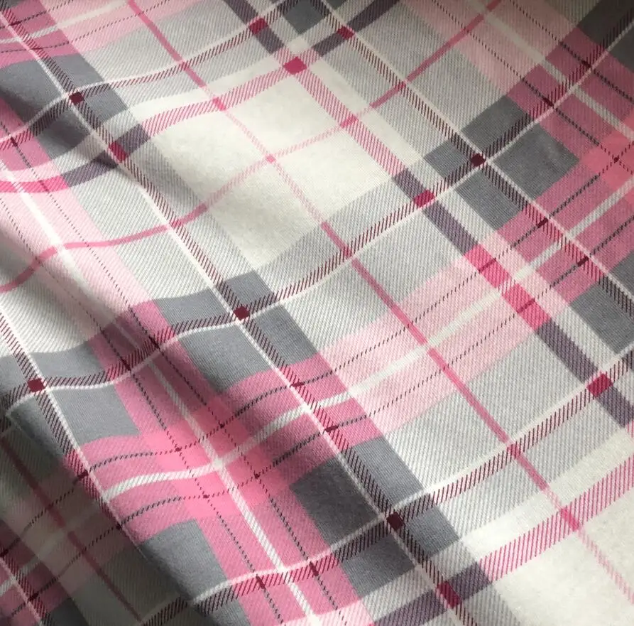 

Elasticity Knitted Lycra Cotton Fabric For Sewing Quilting pink grey plaid Baby Girl Cloth Kids Textile organic jersey cotton