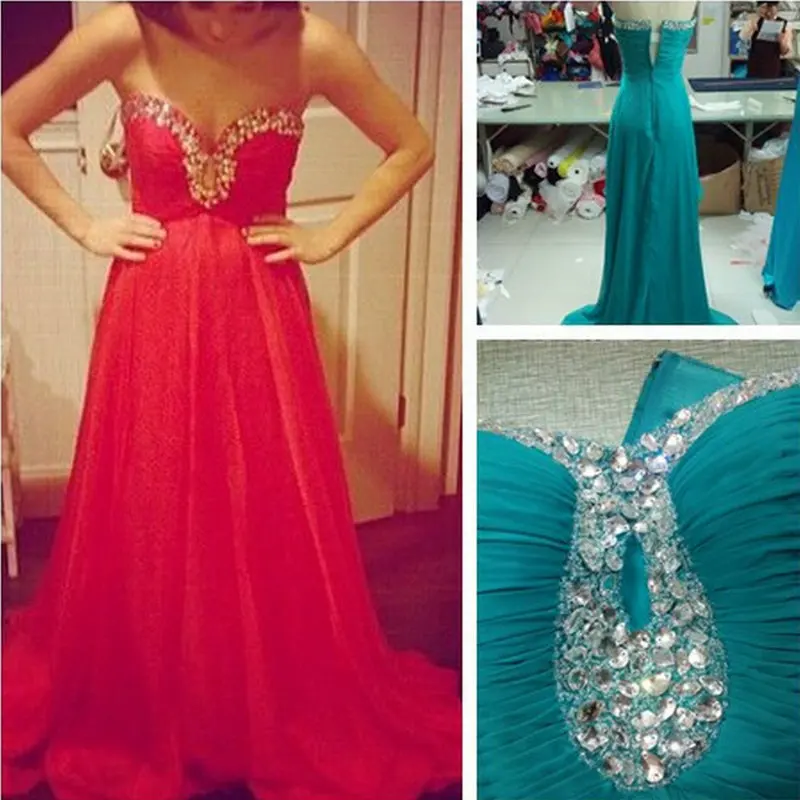 Sexy Sweetheart Strapless Beaded Chiffon A Line Red Prom Dresses Long Dresses Tumblr Nitree Red Formal