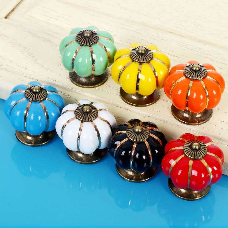 

Lovely Children's Furniture Handle Pumpkin Ceramic Door Knob Cabinet for Drawer Cupboard Kitchen Pull Hardware Porcelain Handles