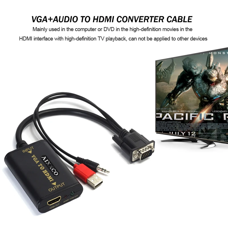  AIXXCO Qualità Plug and play Portatile VGA A HDMI 1080 P Uscita HD Audio AV TV HDTV PC Cavo Video V