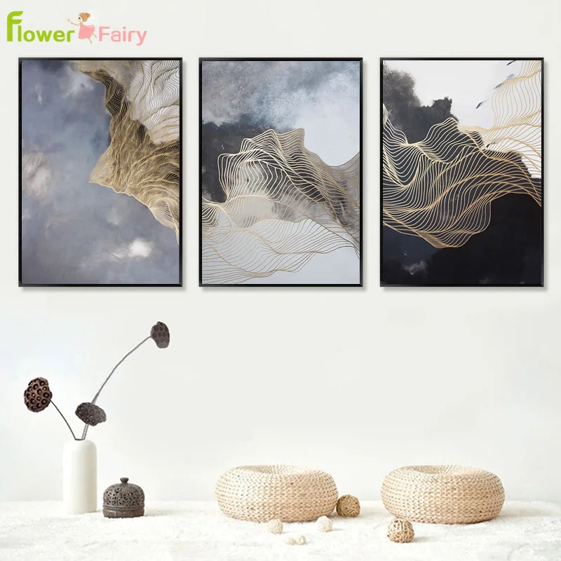 Yellow Mountain Abstract Geometric Line Nordic Poster Wall Pictures For Living Room Home Decor Canvas Painting Picture Unframed