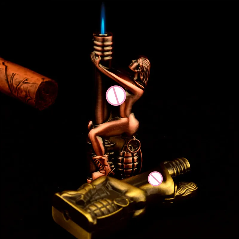 Beauty-funny-personality-into-the-blue-wind-holding-grenade-flame-metal-lighter-copper-material-sent-her