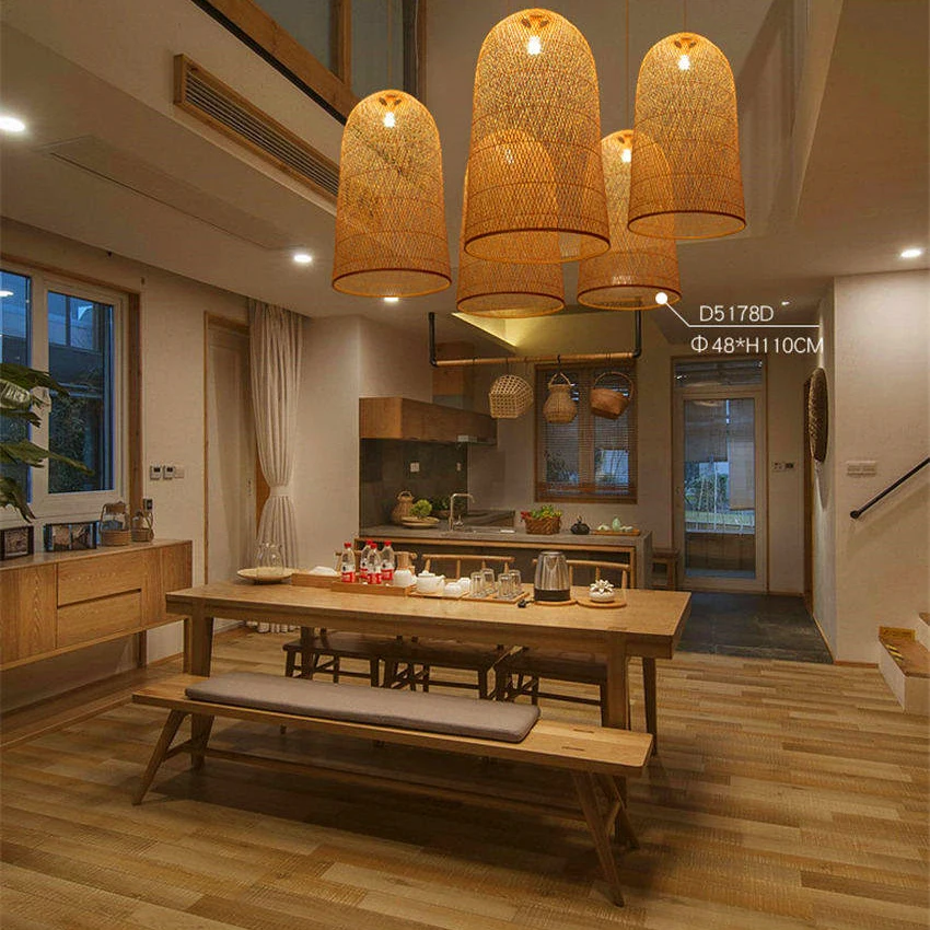 Новый китайский фонарь отель чай лестница для гостиницы светодиодный Подвесная лампа под Бамбук ручной ротанг плетение деревянная