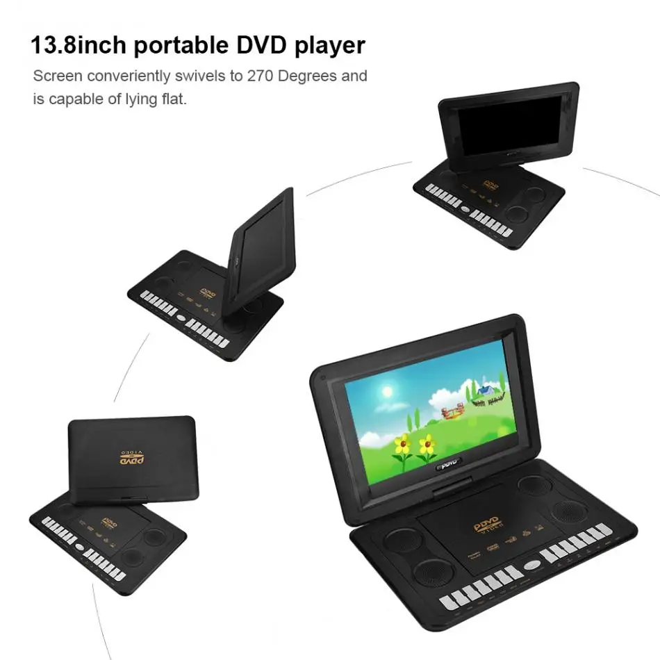

13.8 inch Portable DVD Player 110-240V 800*480 Resolution Support SVCD VCD CD CD-R/RW EU Plug