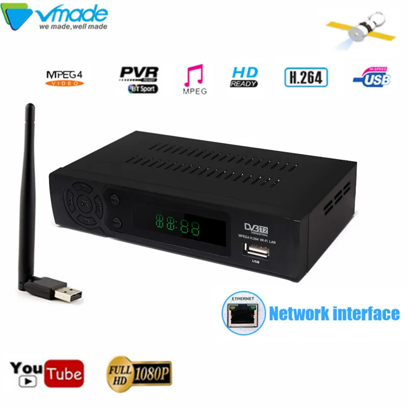 Vmade HD 1080 P DVB T2 цифрового наземного ТВ приемник DVB T2-8939 h.264 поддерживает YOUTUBE MPEG-2/4 с USB WI-FI ключ ТВ тюнер