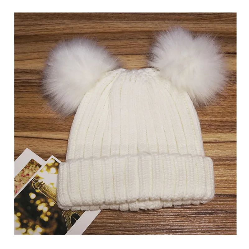 Women Winter Faux Fur Pom Pom Beanies 