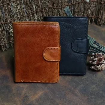 

Men Crazy Horse Leather Wallet Cowhide Genuine Passport Clasp Card Holder Vintage Coin Purse Handmade Clutch