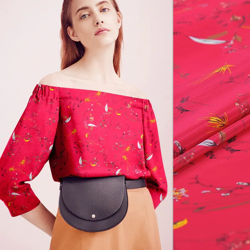

Custom natural silk fabric crepe de Chine 140cm width16mm inkjet printed fabric flowers cloth fabric for dress shirt hot sales
