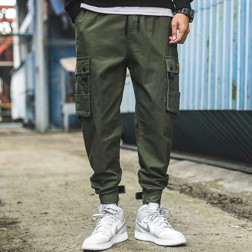 Cargo Pants Men Cotton Many Pockets Stretch Flexible Man Casual Trousers Black Green Ankle Banded Pants Jogger Trousers 2019 