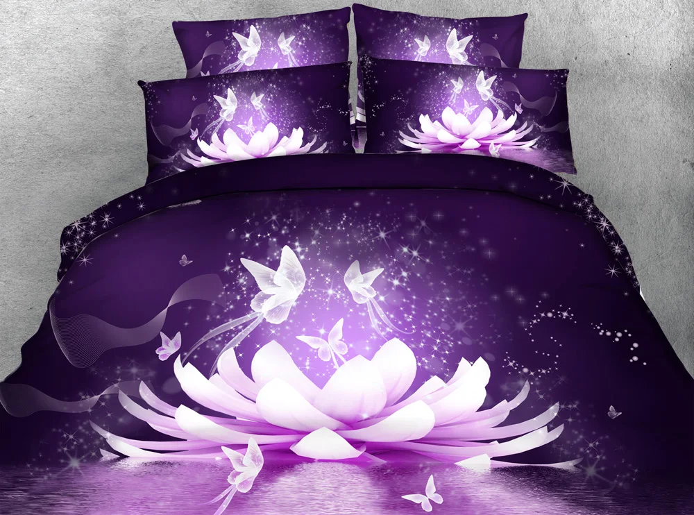 

3pcs HD Digital Print Buddhism flower lotus print duvet cover set Full queen king size Buddha floral bedding sets