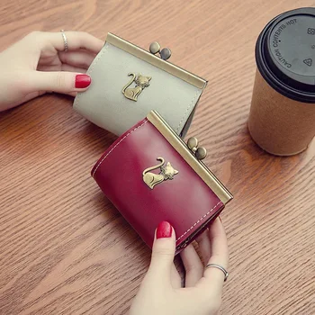 

2019 New Small Cat Mini Wallet Coin Purse Retro Bronze Hardware Small Cute Clip Short Ladies Wallet Beautiful Gift In Pocket