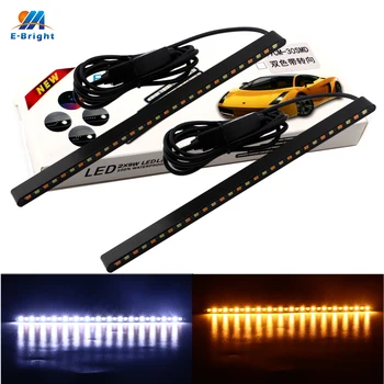 

YM E-Bright 2PCS Car LED Day Lights 3030 30 SMD Dual-Color White Daytime Running Light Amber Turn Signal Lamp 12V Automobiles