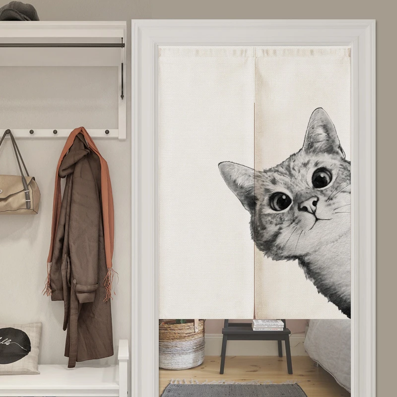 Rideau De Porte En Lin De Chat De Dessin Anime Noir Et Blanc Noren Rideaux De Cuisine Pour Chambre A Coucher Decoration D Entree De Maison Rideau Personnalisable Aliexpress