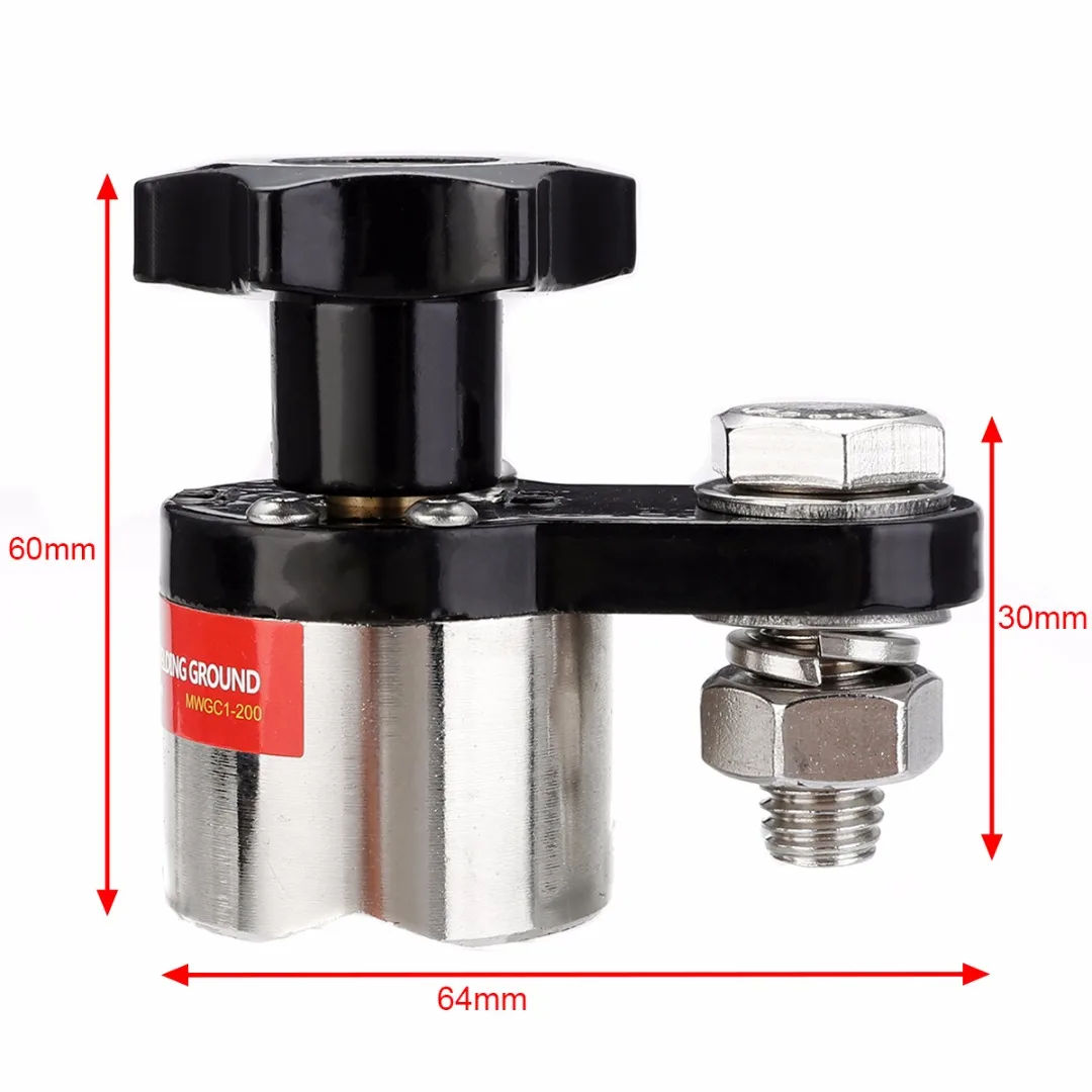 1pc 200A Magnetic Welding Ground Clamp Holder for Manufacturing And Metal Processing 30kg Force Small M6H2 64*36*60mm