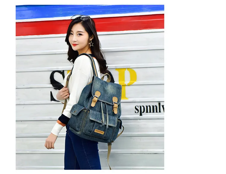 Micom Vintage Denim Backpack Women Mens Backpacks for Travelling School Bags For Teenagers Girls Large Capacity Drawstring Belts (2)