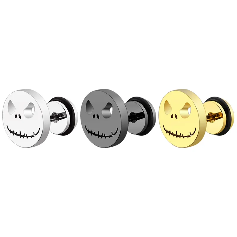 

Skull Evil Smile Earrings Halloween Skeleton Ear Stud Earrings Piercing Jewelry with Jack Skellington Face for Men Unisex
