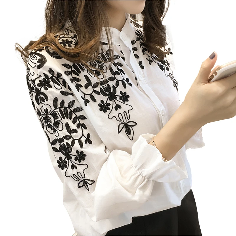 

2018 Summer Women Embroidery Blouse Shirt New Fashion White Tops Office Shirts Loose Casual Blusas Camisas Femininas