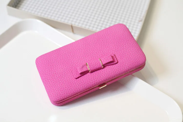 Цветной кулон с бантом из искусственной кожи, длинный Повседневный женский бумажник с бантиком, кошелек для монет, дамская сумочка, дневной клатч, 505 - Цвет: hot pink