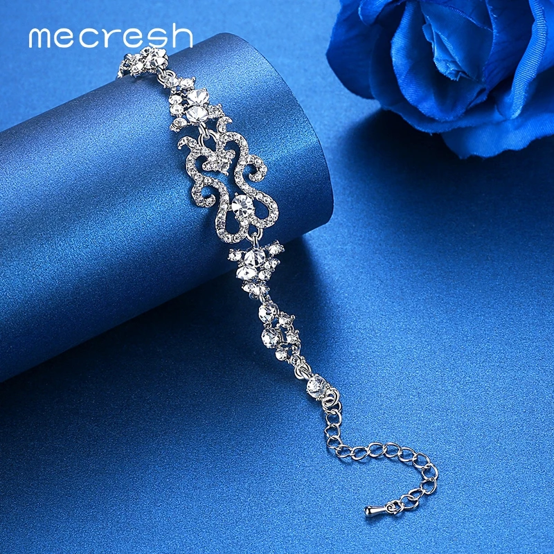 Mecresh потрясающий дизайн свадебные браслеты для женщин серебряный цвет кристалл звено Свадебные Pulseira вечерние на год рождественский подарок SL023