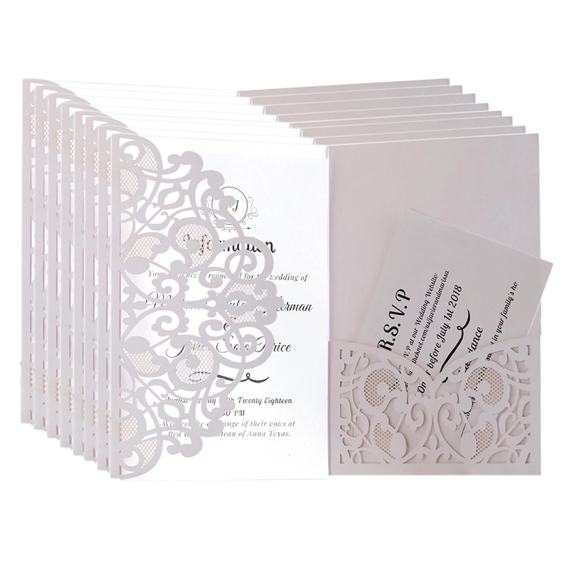 10Pcs Lace Wedding Invitations Card Laser Hollow Greeting Card Event Birthday Party Suppily Invitation Card- Full Set Blue Ink - Цвет: white