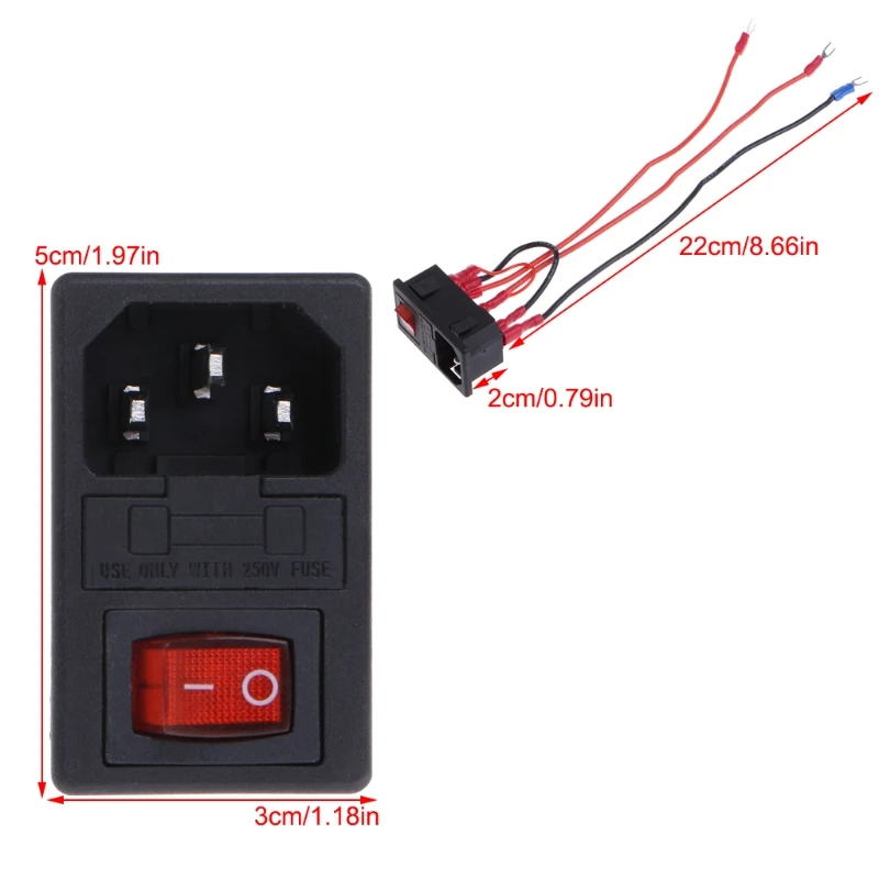 

220V/110V 15A Inlet Male Plug Supply Power Socket With 250V Fuse Switch 3D Printer Parts Accessories