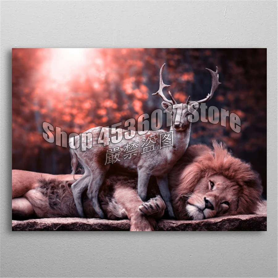 

Animals 5D DIY Diamond Painting deer & lion Cross Stitch Needlework Full Rhinestone Mosaic Diamond Embroidery Crafts Home Decor