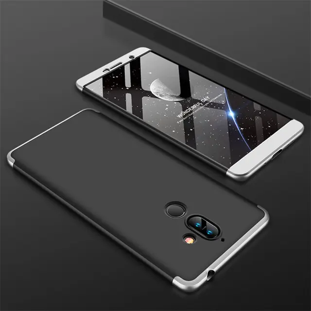 For Nokia 7Plus 7 Plus Case 360 Degree Protected Full Body Phone Case for Nokia 7 Plus Shockproof Cover + Glass Screen Protector Black Silver
