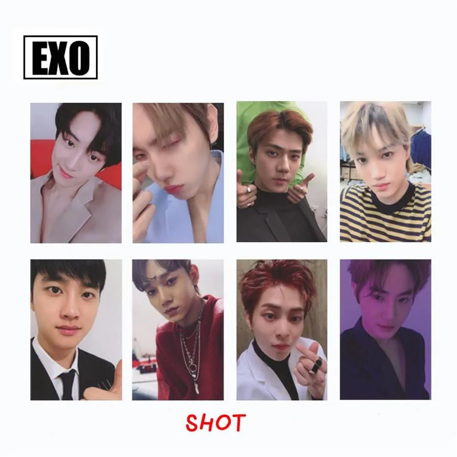 Экзо Love Shot Бумага фотокарточек Baekhyun Chanyeol ссамозакрывающийся крафт-Автограф Фотокарта плакат 8 шт./компл - Цвет: A