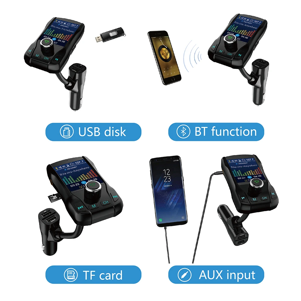 JINSERTA, цветной экран, fm-передатчик, беспроводной, Bluetooth, громкая связь, автомобильный комплект, 360 Вращающийся, Автомобильный MP3 аудио с 5 В, 3.1A, двойной USB