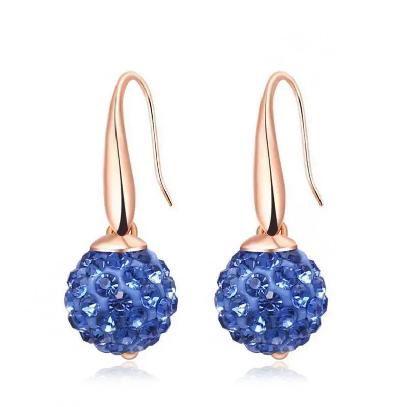 

New Fashion Rose Gold Color Stainless Steel Stud Earrings For Women Green/blue/purple Crystal Femme Earings VAB4