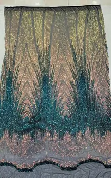 

Nigerian Lace Fabrics 5yard 3D Sequins lace fabric net lace fabric 2019 Sequins, green lace fabric for haute couture dress YYZ02