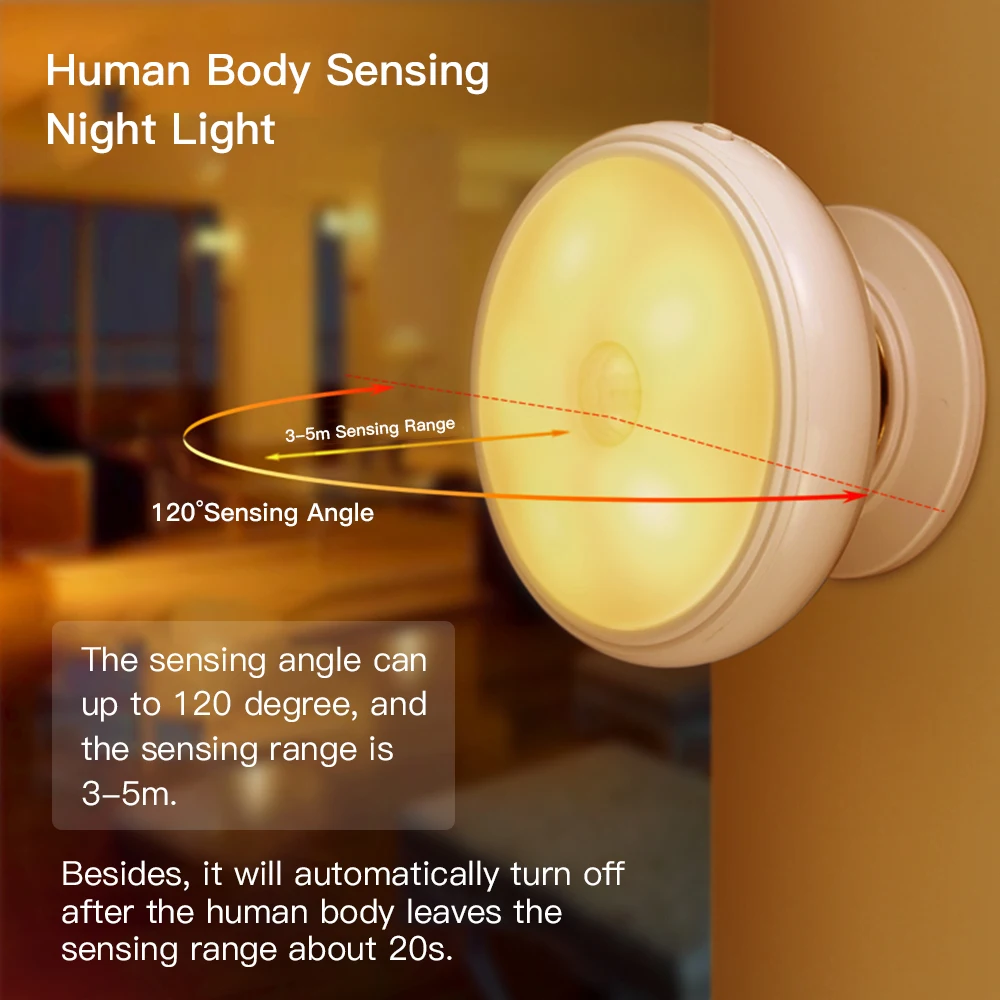 Rotating Motion Sensor Light Eye Protection Human Body Induction Night