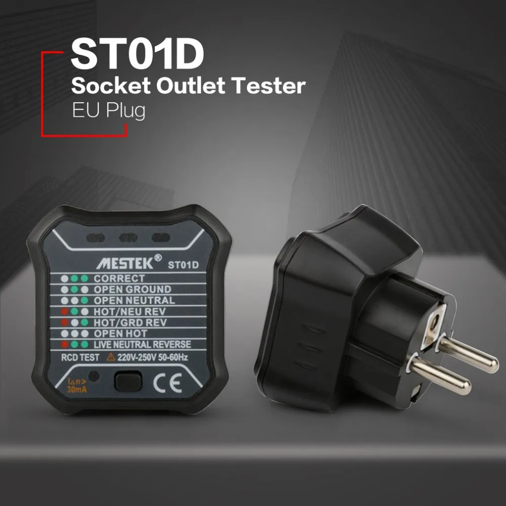 MESTEK ST01D розетка тестер розетки цепи полярности Напряжение детектор настенных розеток выключатель Finder код Тесты 220 V-250 V штепсельная вилка европейского стандарта