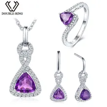 Дважды R 3.19ct реального Аметист натуральный драгоценный серебряные цепочки серьги кольца женщины кулон Ювелирные наборы 925 серебро
