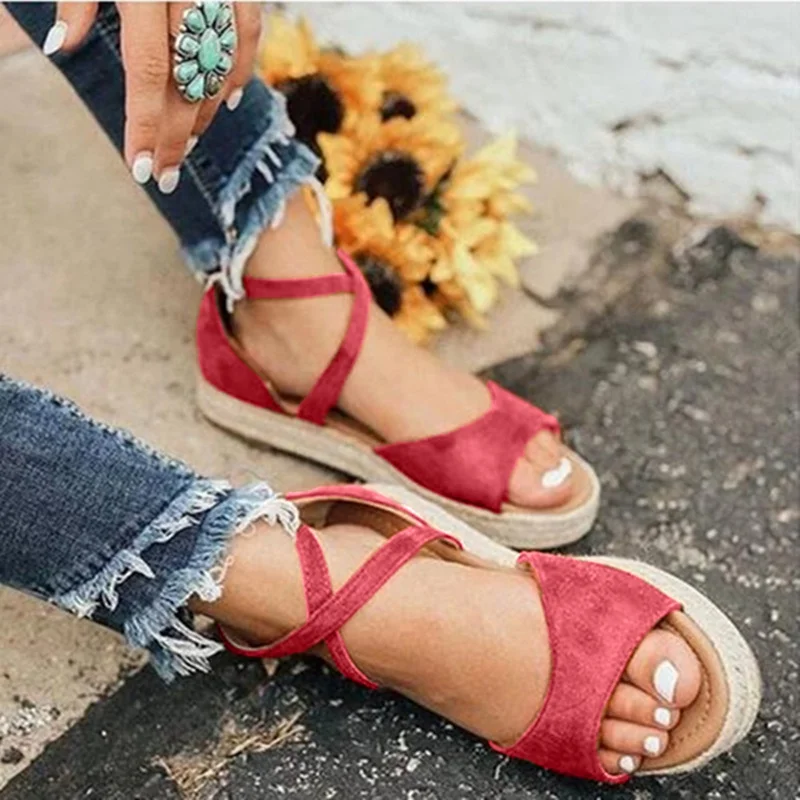 

LOOZYKIT 2019 Women Sandals Gladiator Peep Toe Buckle Design Roman Sandals Women Flat Shoes Summer Beach Ladies Shoes Sandal