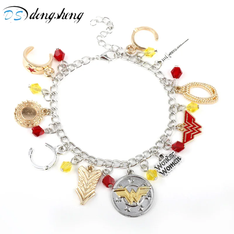 Dongsheng модный Wonder Woman очаровательный браслет супергерой крутящий момент победитель акроним W Шарм щит с короной пентаграммой девушка браслет-25