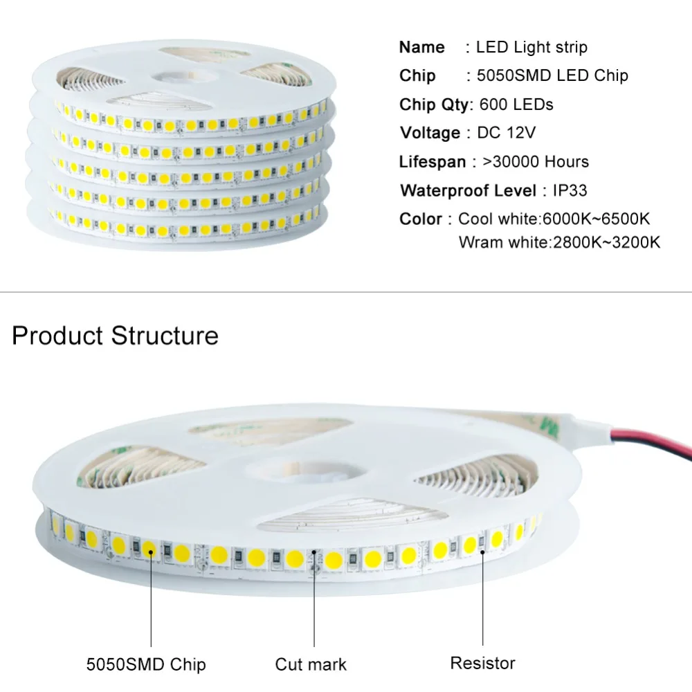 Светодиодная лента EeeToo сверхяркая SMD 5050 12 в пост. Тока 24 В 120 светодиодов/м IP33 IP65 IP67