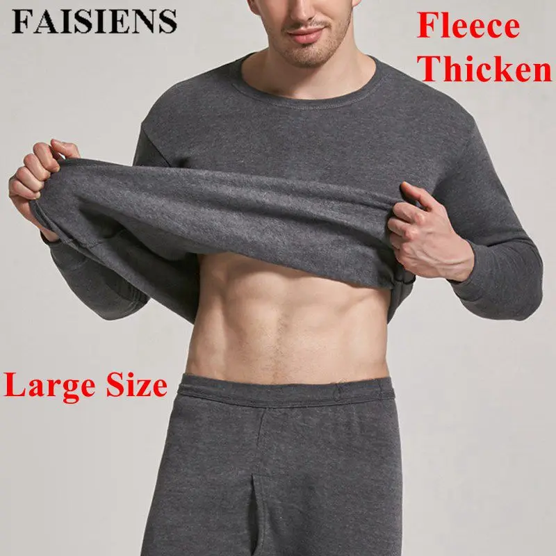 

Fleece Thicking Winter Mens Thermal Underwear Tops Large Size 4XL O Neck Long Sleeve Cotton Solid Gray Color Male Soft Underwear