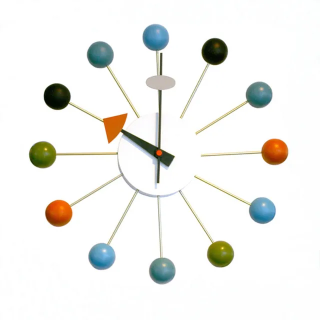 Cheap Top Quality 14 inch Multi Colored Wooden Ball Clock Factory  Sale Living Room Decoration Quartz Round Wall Clock