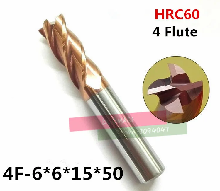 

4f-6.0*6*15*50,hrc60,material Carbide Square Flatted End Mill four 4 flute 6mm coating nano use for High-speed milling machine