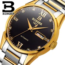 Switzerland men’s watch luxury brand Wristwatches BINGER 18K gold Automatic self-wind full stainless steel waterproof B1128-7