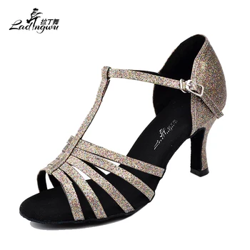 

Ladingwu New Light gold Flash Cloth Shoes For Ballroom Dancing latin Dance Shoes Women's Salsa Samba Heel 6/7.5/8.5/10cm