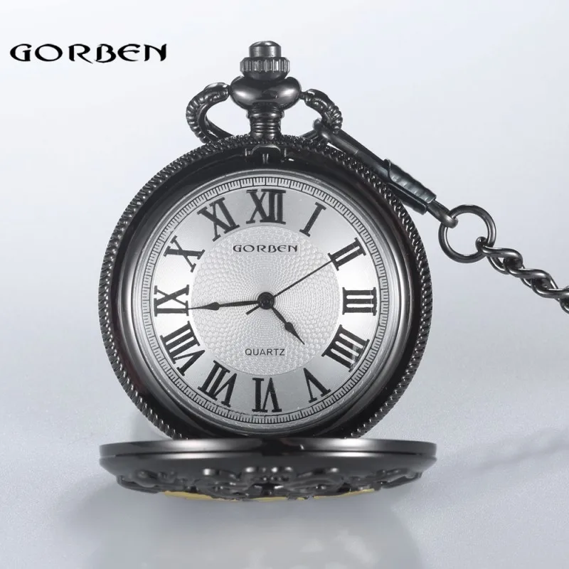 Античный Черный Японии Movt папа карманные часы ожерелье цепь подарки отца Винтаж кварцевые фоб Часы Relogio де Bolso