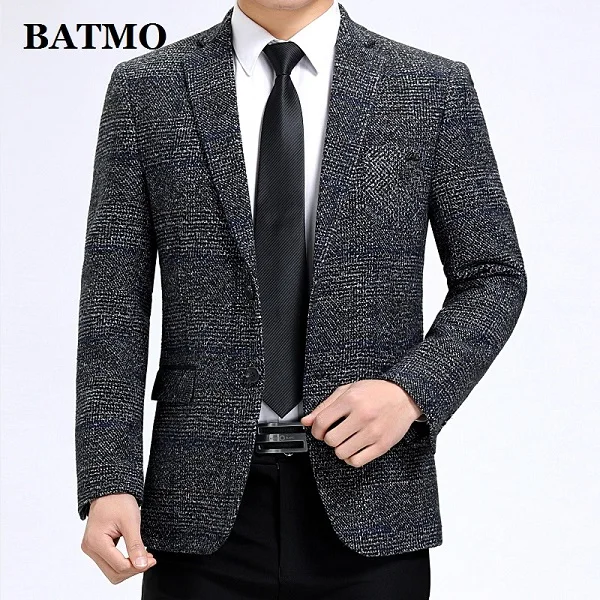 Batmo Новое поступление Высокое качество Смарт плед Повседневный блейзер для мужчин, мужские повседневные костюмы, мужские пиджаки плюс-размер M-3XL 507 - Цвет: grey