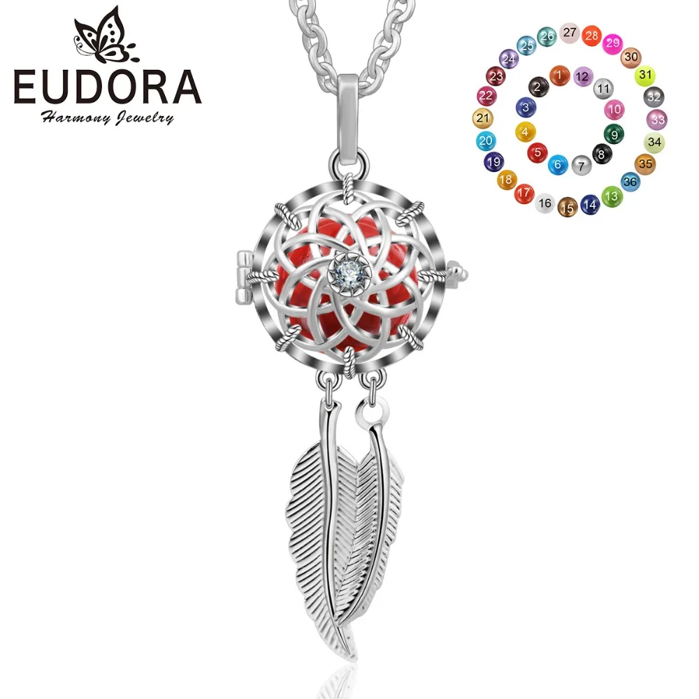 

EUDORA 16 mm Crystal Sun CZ Flower Design Locket Harmony Ball Pendant Necklace with Chime Sound Harmony Bola Pregnancy Ball K261