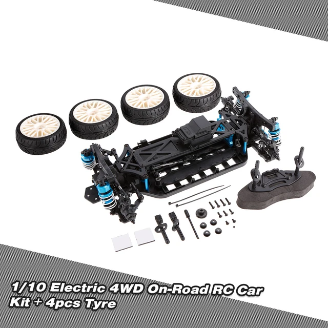 Cheap 1/10 4WD Electric On-Road Drift Racing Car Frame Kit Chassis Combo & 4pcs Rubber Tyre RC Car Accessory Toy Part Vehicle Kit