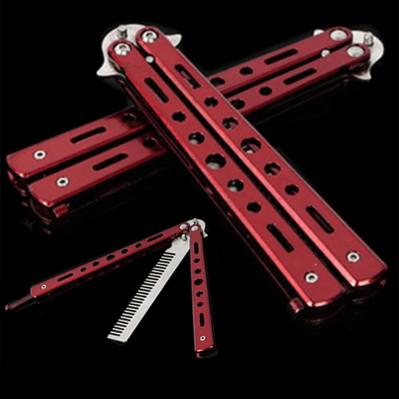 Mayitr 1pc Professional Comb Red Stainless Steel Folding Salon Practice Butterfly Comb Tool Suitable For Hair Styling Tool
