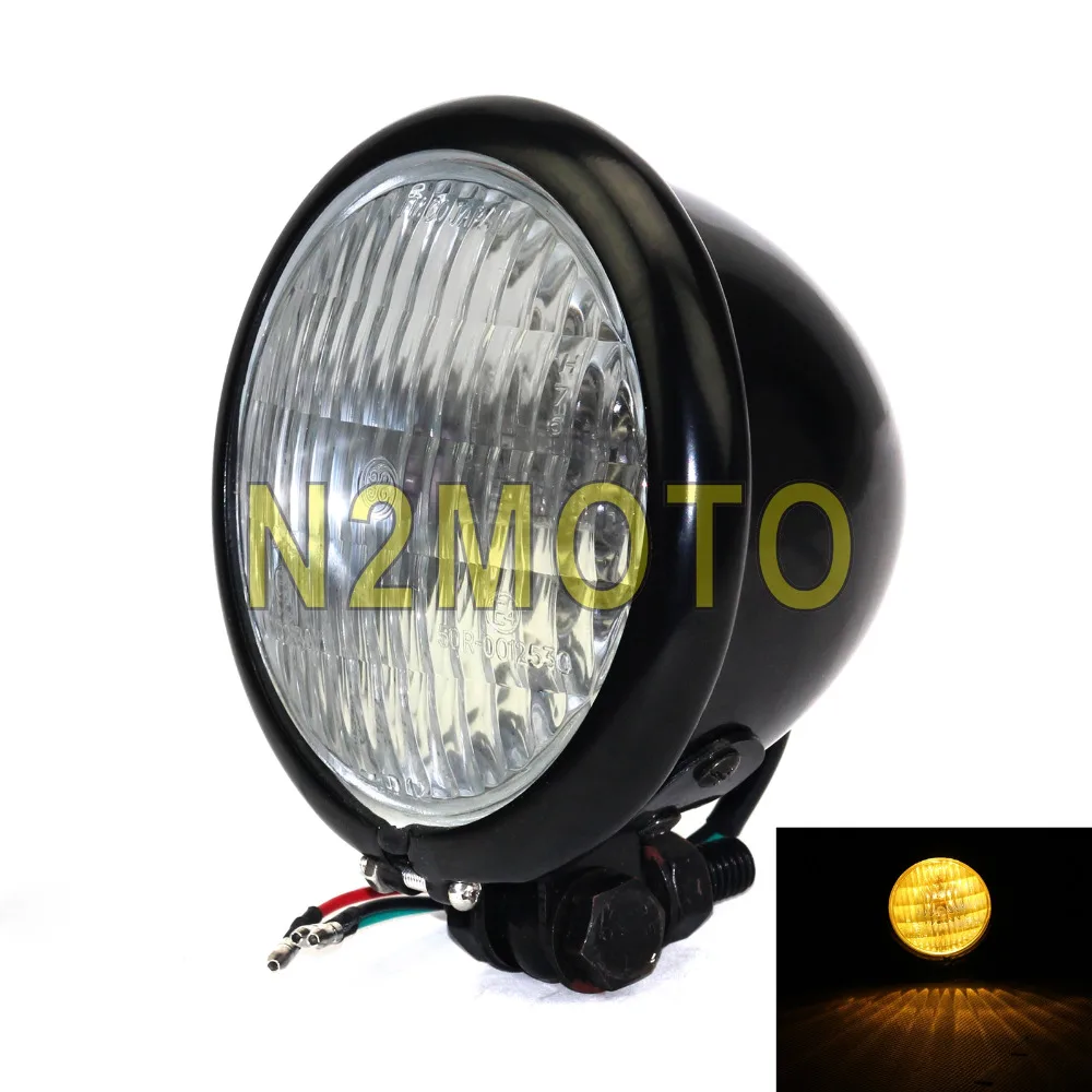 

E Mark Retro Vintage Head Lamp 4.5'' Cruiser Custom Bobbor Headlights Amber Light Chopper Touring 883 Street Glide Road King