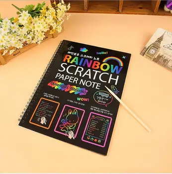 

19*26cm Large Magic Color Scratch Note book Paper Black DIY Drawing Toys Scraping Painting Kid Doodle